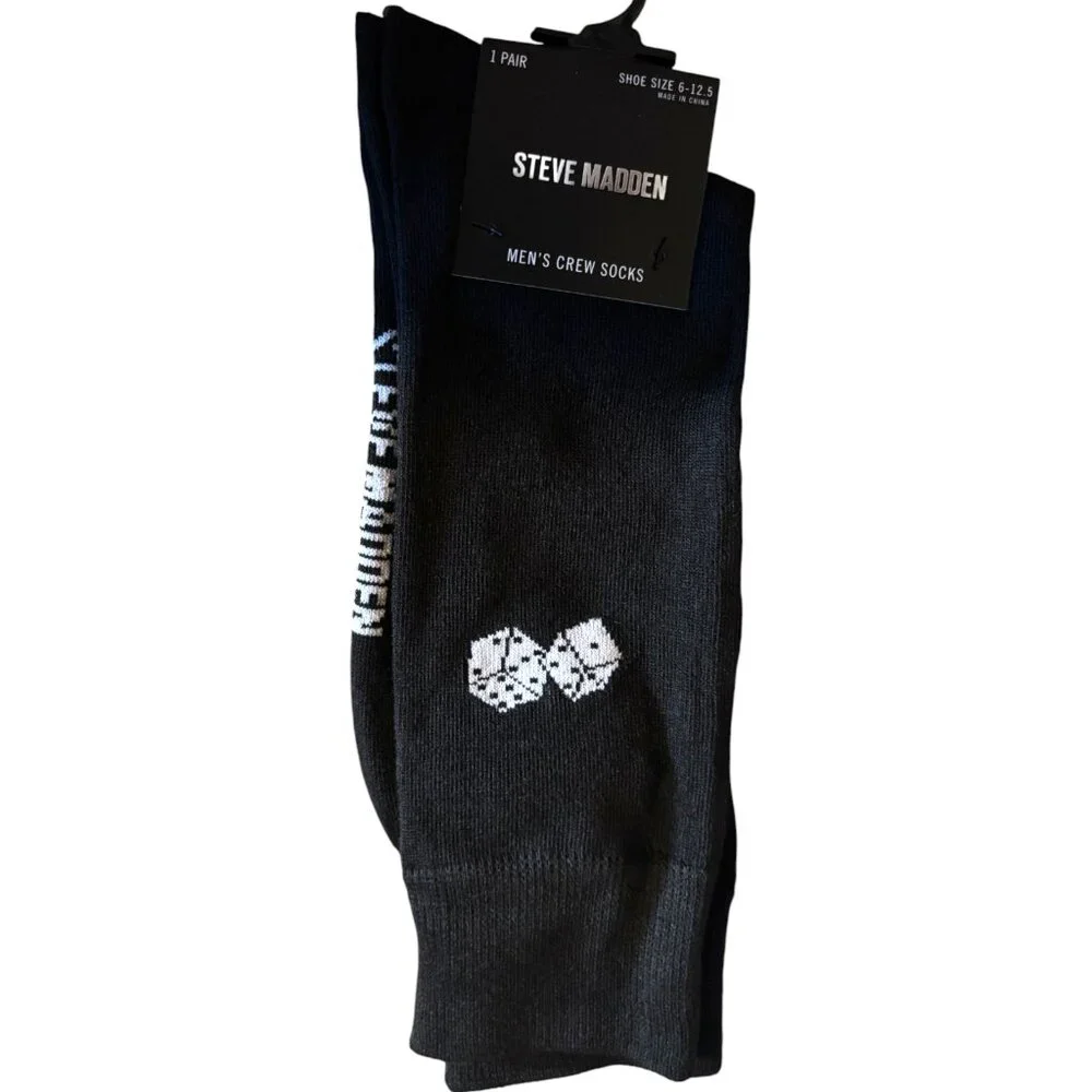 Steve Madden Socks Mens Size 10-13 Shoe Size 6-12.5 dice black Cotton‎ Blend